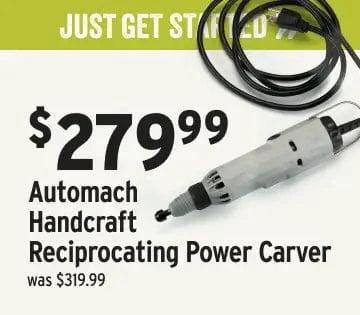 Automach Handcraft Reciprocating Power Carver with price tag on a green background